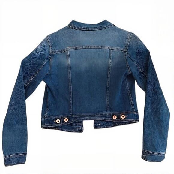 Cropped Blue Denim Jacket Rose Gold Buttons S - Picture 3 of 8